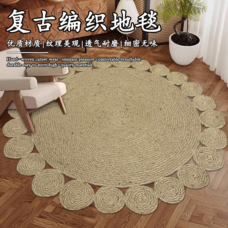 Artesanos japoneses tejidos de yute alfombra pastoral estofado sala de estar redonda ropa doméstica decoración de fotografía accesorios de fotografía