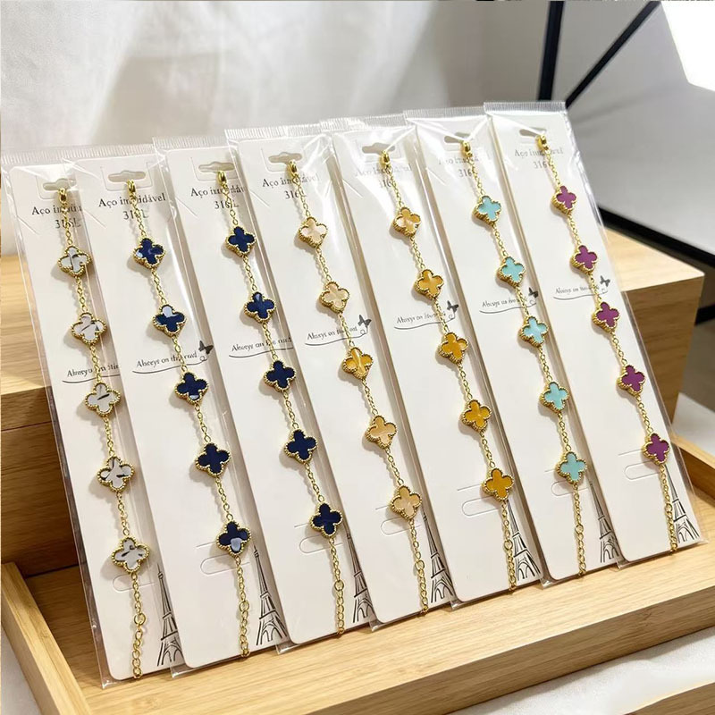 Cross-Border Hot-Selling Clover Bracelet with Multiple Colors Available, Titanium Steel, Non-Fading, Light Luxury Jewelry, Wholesale from the Source Manufacturer
