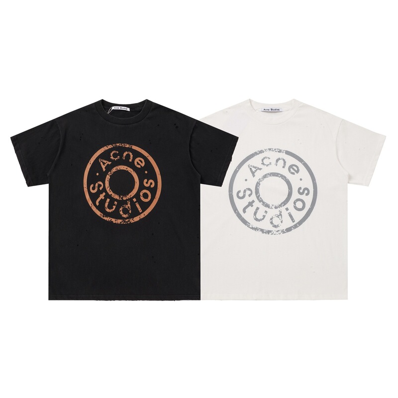 American High Street Ac Summer Washed Vintage Distressed Lettered Cross-Border Short-Sleeve Loose Casual Unisex Couple T-Shirt