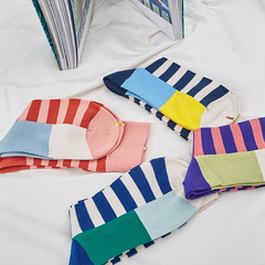 34341HELLOMONDAY Colorful Striped Socks for Men and Women, Cute Korean Candy-Colored Long-Style Socks in Japanese Preppy Style