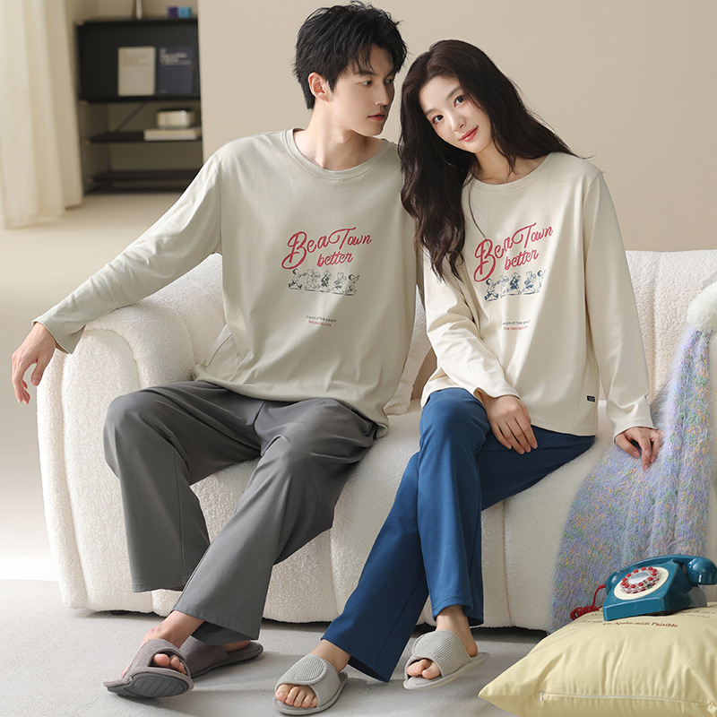 Modal Cotton Pajamas Couple Wear One Man and One Woman Spring and Autum Long-Sleeved Youth Cute Cartoon Autum Home Wear Set