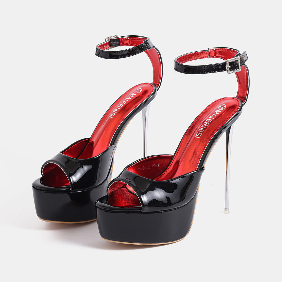 Sandal cao gót nữ hở mũi quai ngang khoét eo đế đúp chống thấm nước — Màu be, màu đen chi tiết 5