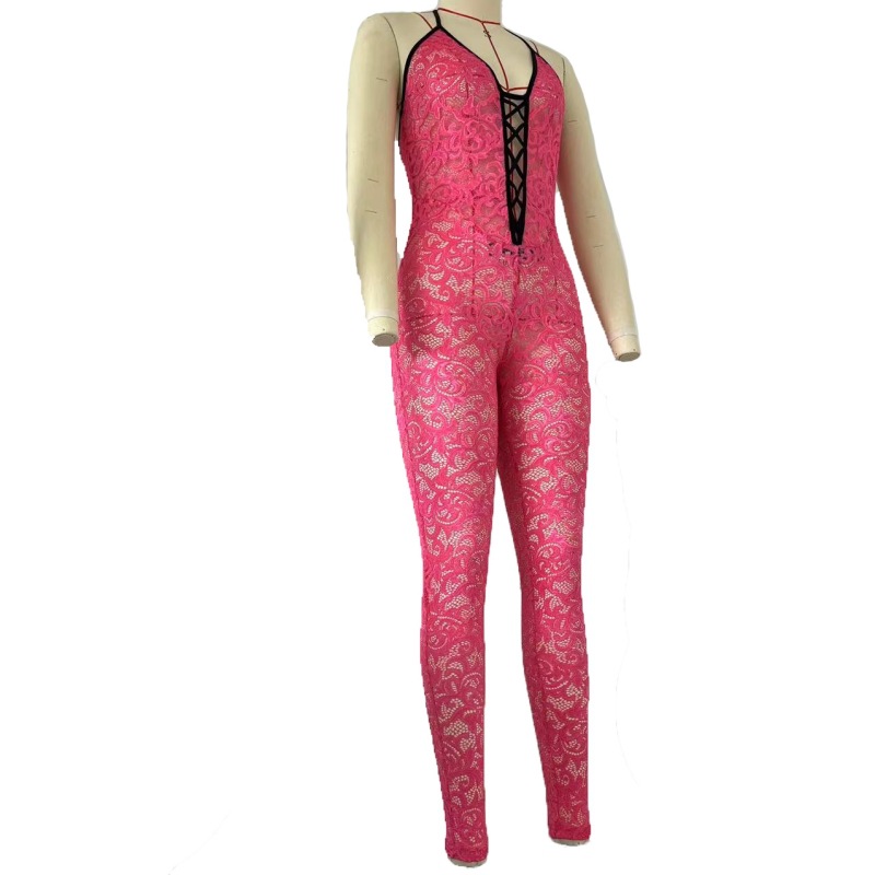 Spring Sexy Hollow Out Cutout Contrast Color Suspenders Slim Fit Backless Sexy Jumpsuit Women