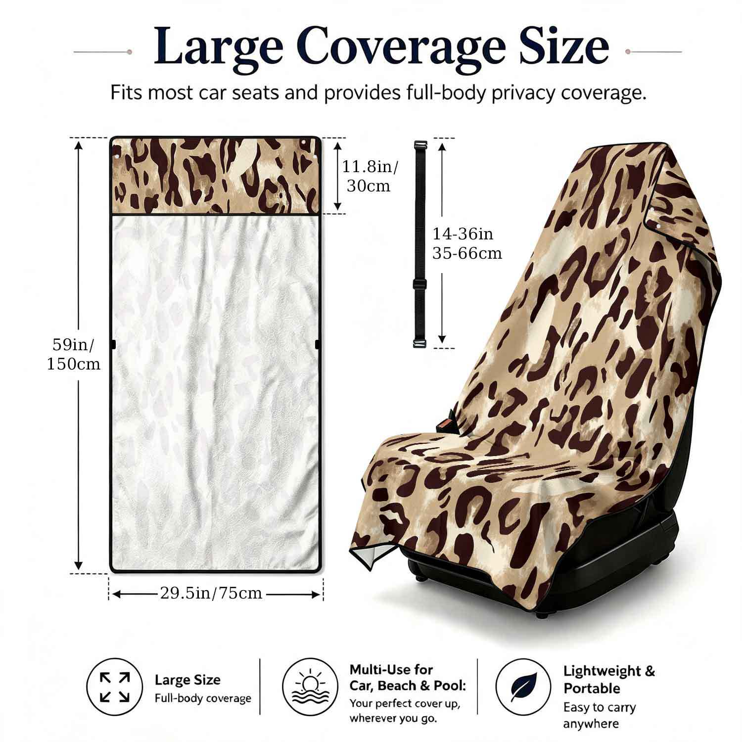 Printed bath towel and car seat cover 2-in-1, ultra-fine fiber outdoor beach and car dual-use universal seat cushion