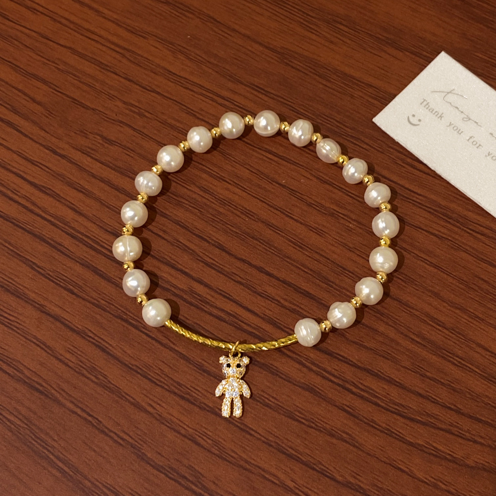 10g Weight Gold Plated Plating Material Zircon Inlay Material Bracelets Classification 1 Piece Quantity Casual Bear Flower Freshwater Pearl Copper Plating Inlay Zircon Gold Plated Bracelets