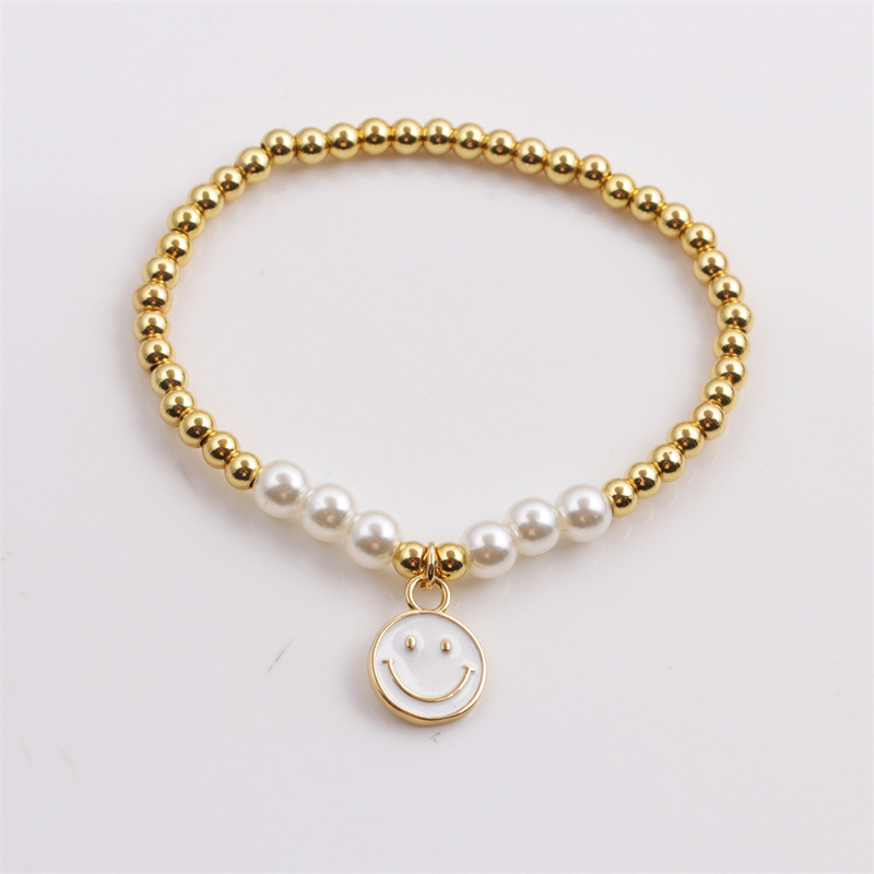 Dripping Oil Smiley Face Pendant Pearl Copper Beaded Bracelet Wholesale Nihaojewelry display picture 7