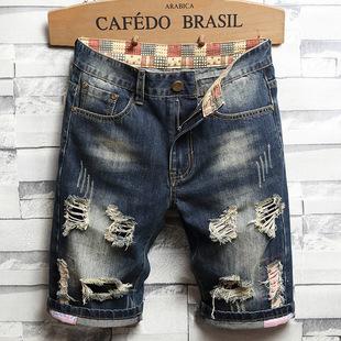 Lined Cloth Jeans Men's Tattered Five-Point Beggar Pants All Year Round Trendy Brand Personalized Men's Jeans Jeansmen