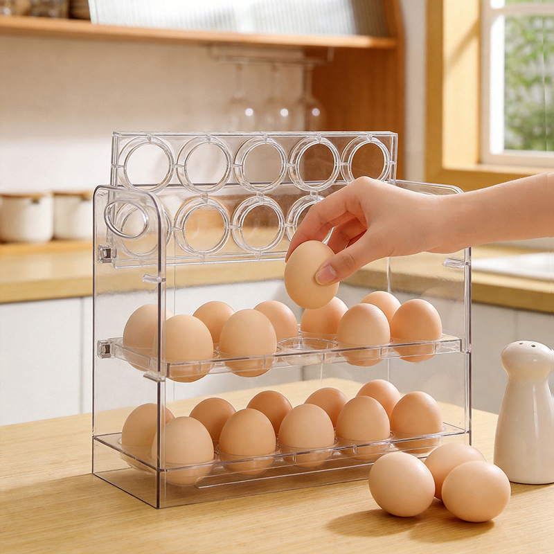 Caja de almacenamiento de huevos, cocina de mantenimiento fresco, caja de huevos, almacenamiento de artefactos, puerta lateral del refrigerador, soporte de huevos, marco de huevos giratorio