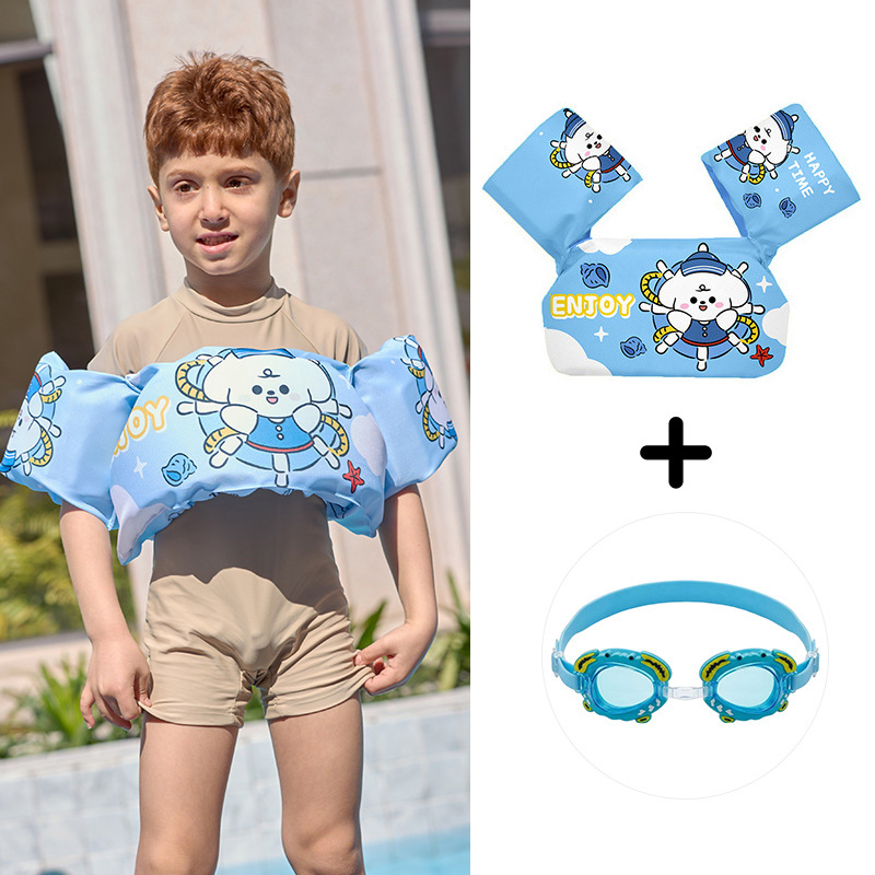 Chaleco flotante infantil de dibujos animados grueso chaleco de natación para niños combinación de gafas de natación pony image 3