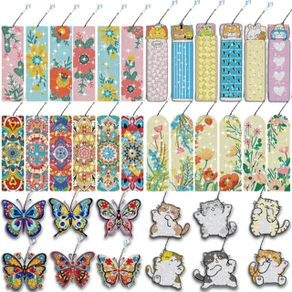 DIY钻石画书签6件套花鸟蝴蝶图案5d手工贴钻厂家批发热销跨境外贸