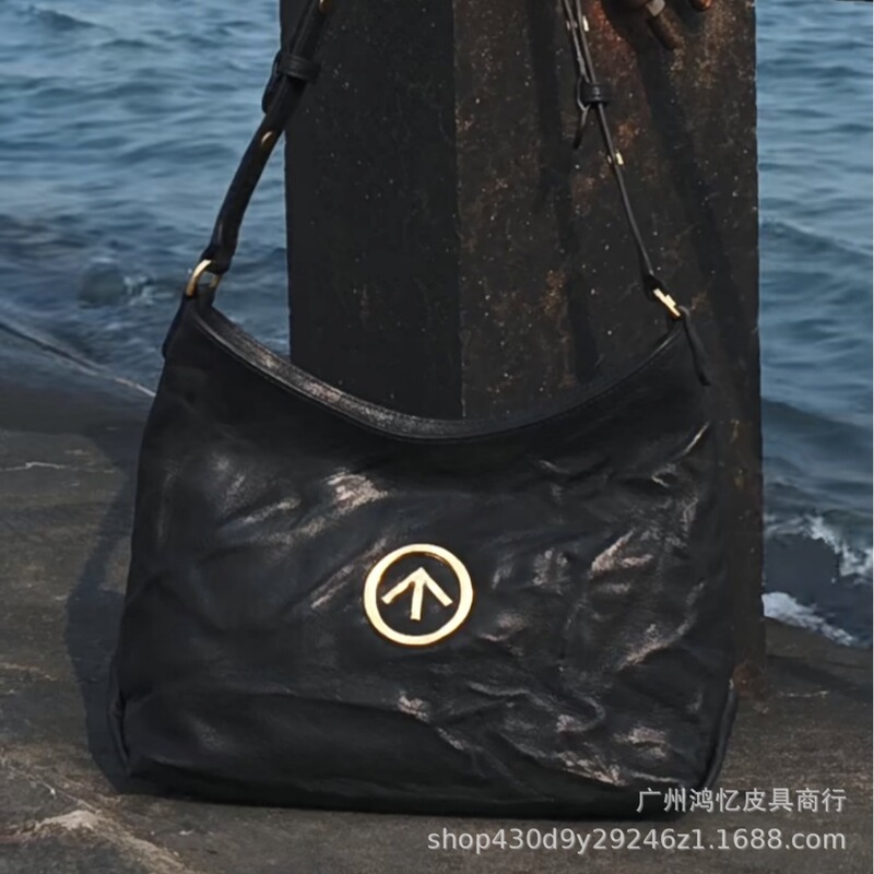 Grott0 Arrow Bag Non-Sexist Blackstone Hobo Vegetable-Tanned Wrinkled Sheepskin Versatile Shoulder Crossbody Bag