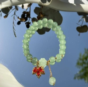 S079-Pulsera de cuentas de jade Donglin con hoja de arce roja#talla 340