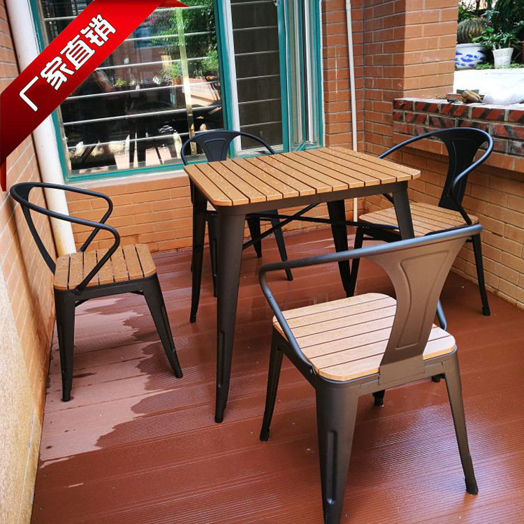 American plastic wood outdoor table open air garden casual table picnic table cafe vintage iron art outdoor table plastic wooden table