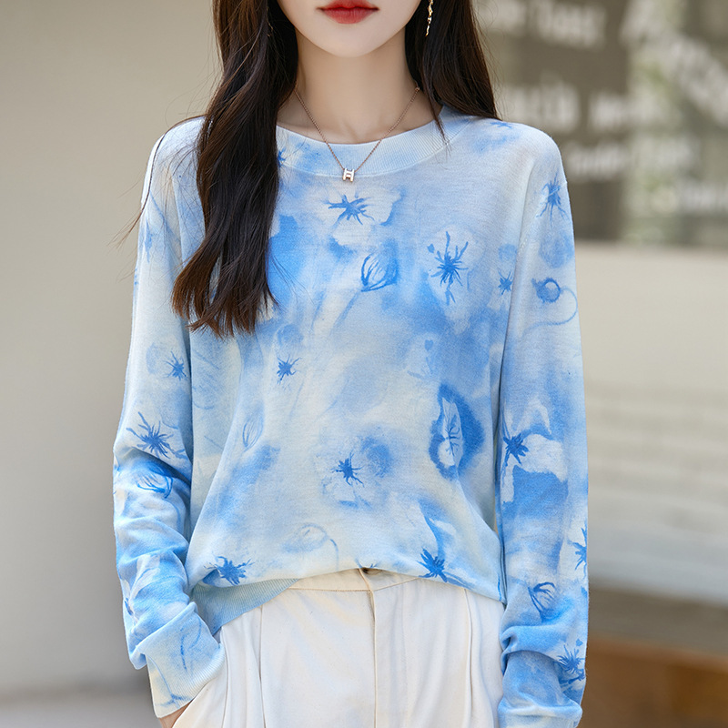 超细水溶精纺羊毛衫女25春秋新款圆领长袖针织打底衫宽松显瘦毛衣|undefined