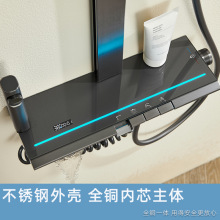 淋浴花洒一整套纯铜家用浴室增压枪灰置物数显沐浴器花洒跨境热销