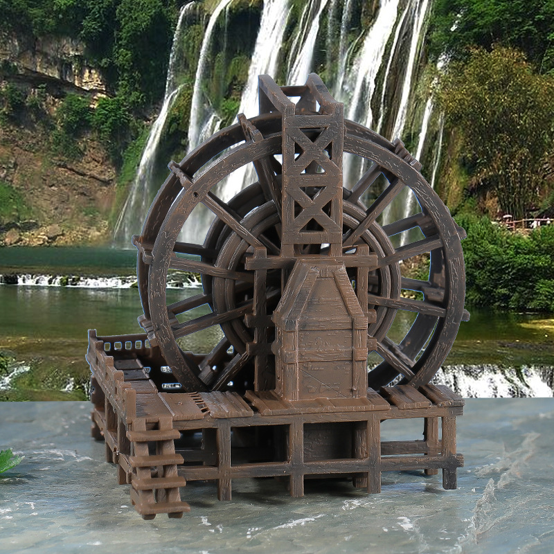 水车轮盆景鱼缸造景假山凉亭古建筑配件微景观国风树脂仿真摆件