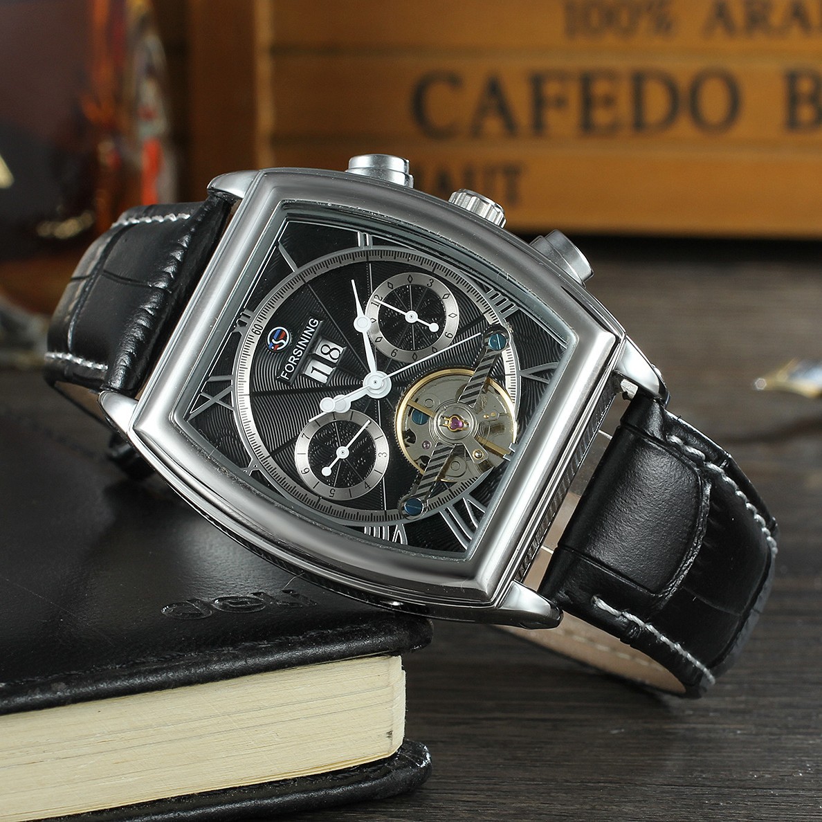 Montre mécanique FORSINING à volant creux et double calendrier circulaire pour hommes et femmes_voghion.com