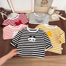 儿童卡通打底衫0-5岁春季韩版童装女童可爱条纹上衣男童春装百搭