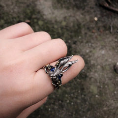 Eurasian Ins Trend Large Ear Red and Blue Eye Rabbit Silver Alice Rabbit Creative Personalized Exquisite Unique Ring
