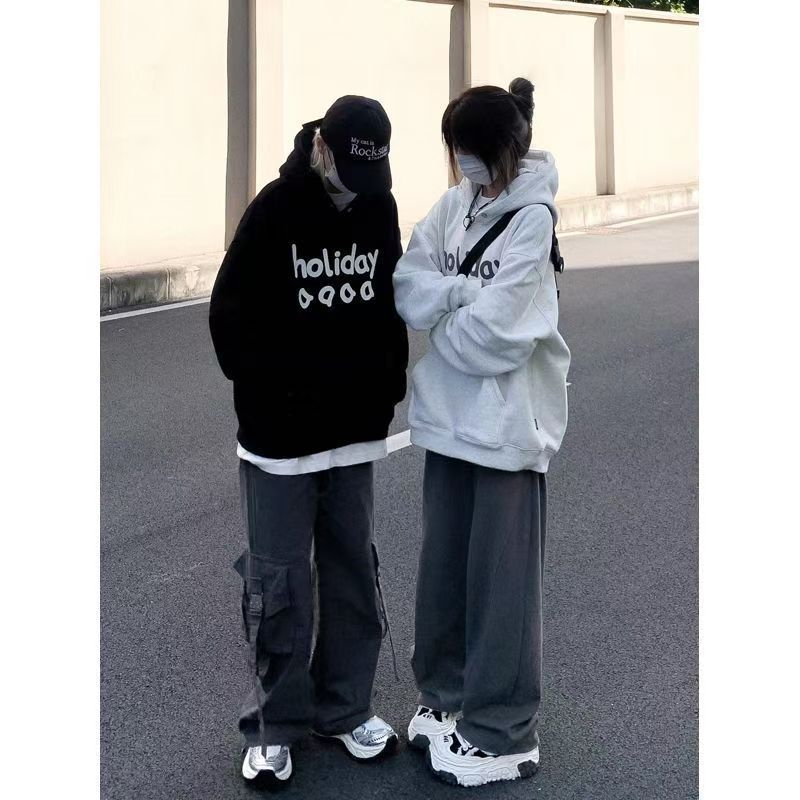 아메리칸 스타일 레트로 안녕하세요 양각 된 후드 스웨트 여성의 가을과 겨울 새로운 느슨한 유행 브랜드 게으른 스타일 어깨 최고 유행