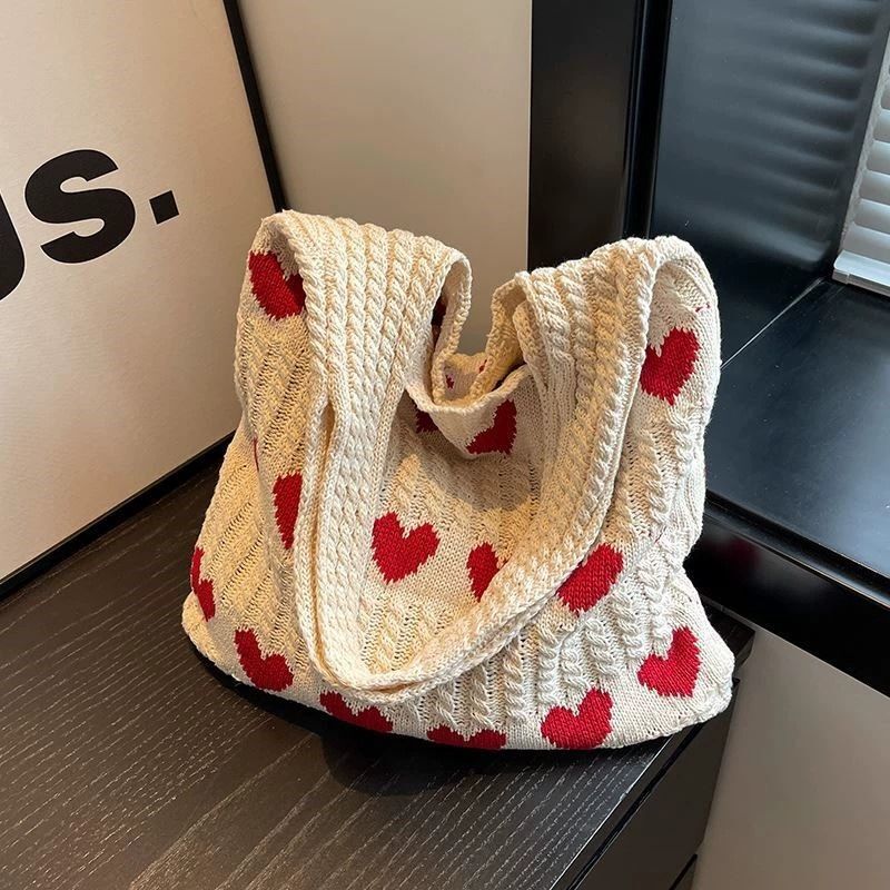 Simple Retro Hollow-Out Knitted Woven Handbag New Style Single-Shoulder Yarn Bag Large Capacity Women's Shopping Tote Simple Retro Hollow-Out Knitted Woven Handbag New Style Single-Shoulder Yarn Bag Large Capacity Women's Shopping Tote