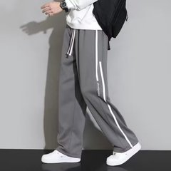 男士秋冬时尚个性两条杠直筒休闲长裤男青少年百搭垂感阔腿运动裤