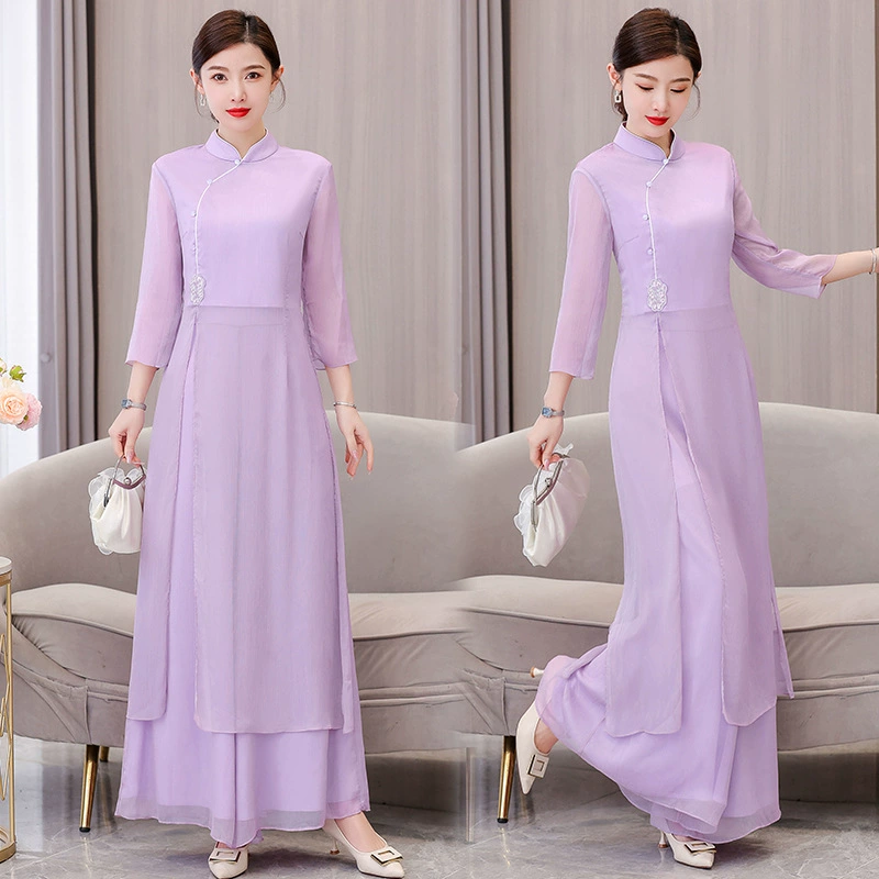 9074 Весной и летом новый улучшенный женский костюм ханьфу в национальном стиле Новая китайская женская одежда с пряжкой дзен одежда платье чонсам