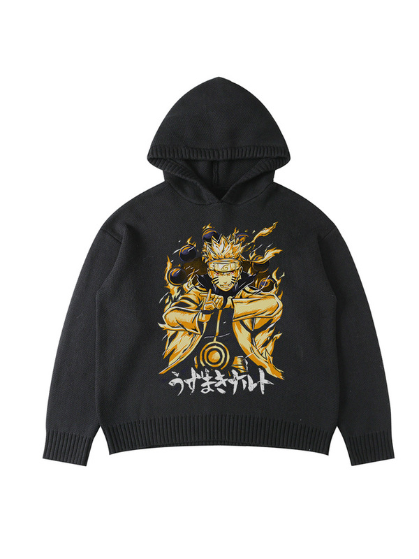 New Naruto Series Anime Cartoon American Retro Casual Loose Heavy Knit Hooded Sweater