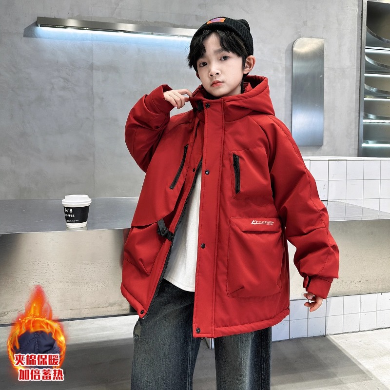 儿童装男童夹棉外套2025新款秋冬款大童加厚男孩冲锋衣冬季派克服