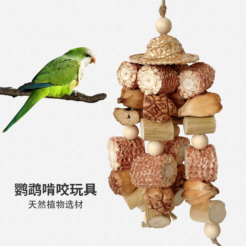 Соломенный попугай игрушка Кукурузное ядро горного ананаса шампура пион пион тигр кусает и разрывает игрушку для птиц