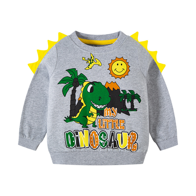 Nueva ropa infantil 2026 para primavera, otoño e invierno, sudadera con diseño de dinosaurio en 3D para niños, jersey de punto con cuello redondo para bebés.