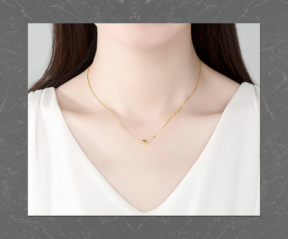 Collar De Acero Titanio Con Bola De Oro Plateado S925 display picture 2