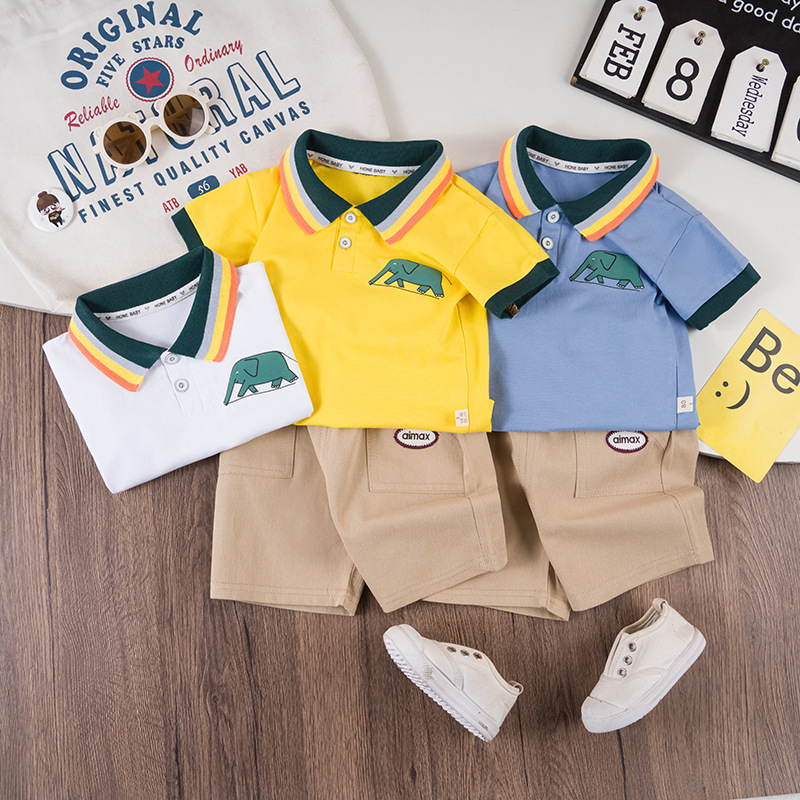 Summer New Polo Shirt Short-Sleeved Shorts Baby Fashion Casual Two-Piece Children's Suit Casual Children's Clothing