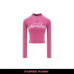 Fudge Pink 25秋季New美式复古辣妹撞色设计字母印花长袖T恤