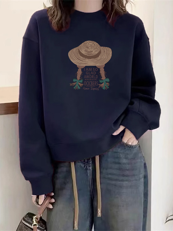 Petite Women's Round Neck Sweatshirt 2025 New Popular Autumn and Winter Fleece-Lined Loose Thick Long-Sleeve Hooded Versatile Top