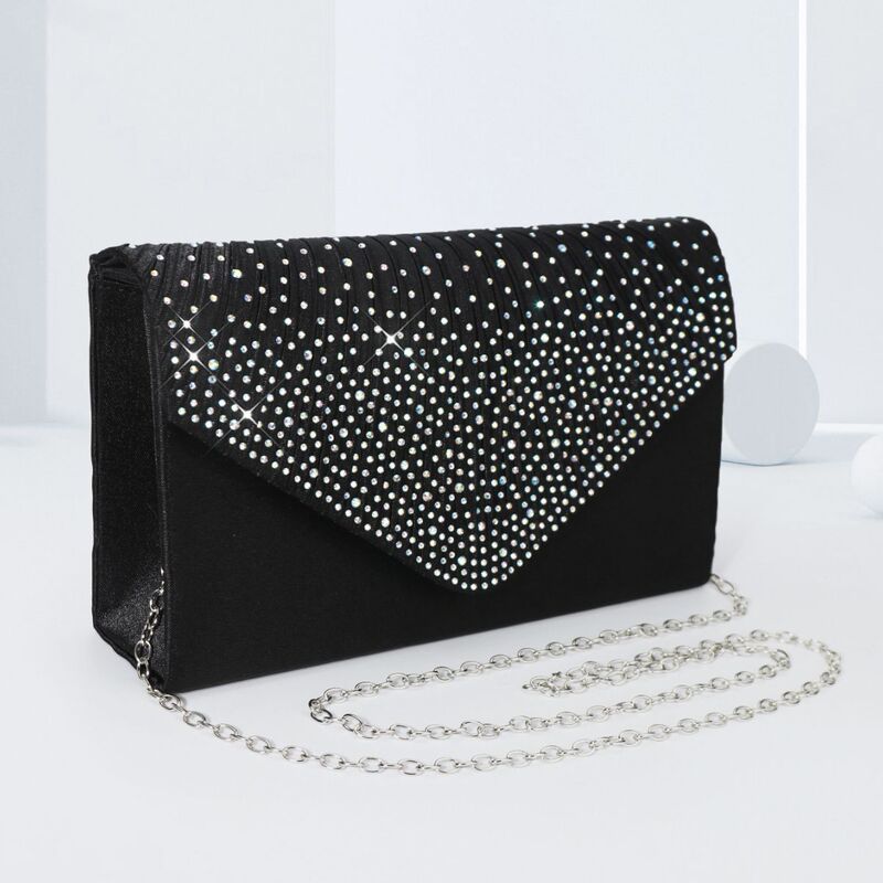 Cross-border Women's One-shoulder Banquet Bag Japanese Style Dress Bag Flip Cover Color Rhinestone Black Hand Bag Fashionable Evening Bag Cross-border Women's One-shoulder Banquet Bag Japanese Style Dress Bag Flip Cover Color Rhinestone Black Hand Bag Fashionable Evening Bag