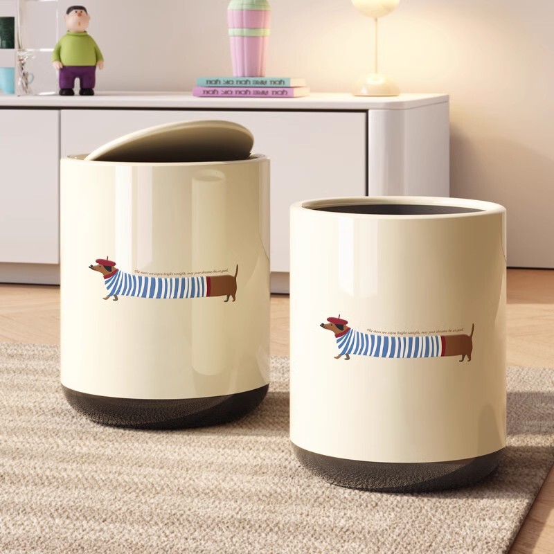 Dachshund Dog Trash Can for Home Use, High-Value Living Room and Bedroom Wastebasket, Bathroom Double-Layer Lidded Sanitary Bin with Large Capacity