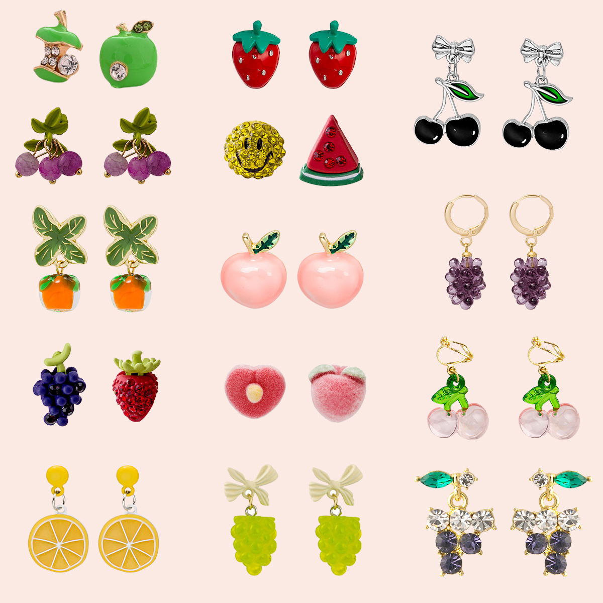 5g Weight Rhinestones Inlay Material Ear Studs Classification 1 Pair IG Style Simple Style Fruit Plating Inlay Alloy Rhinestones Ear Studs