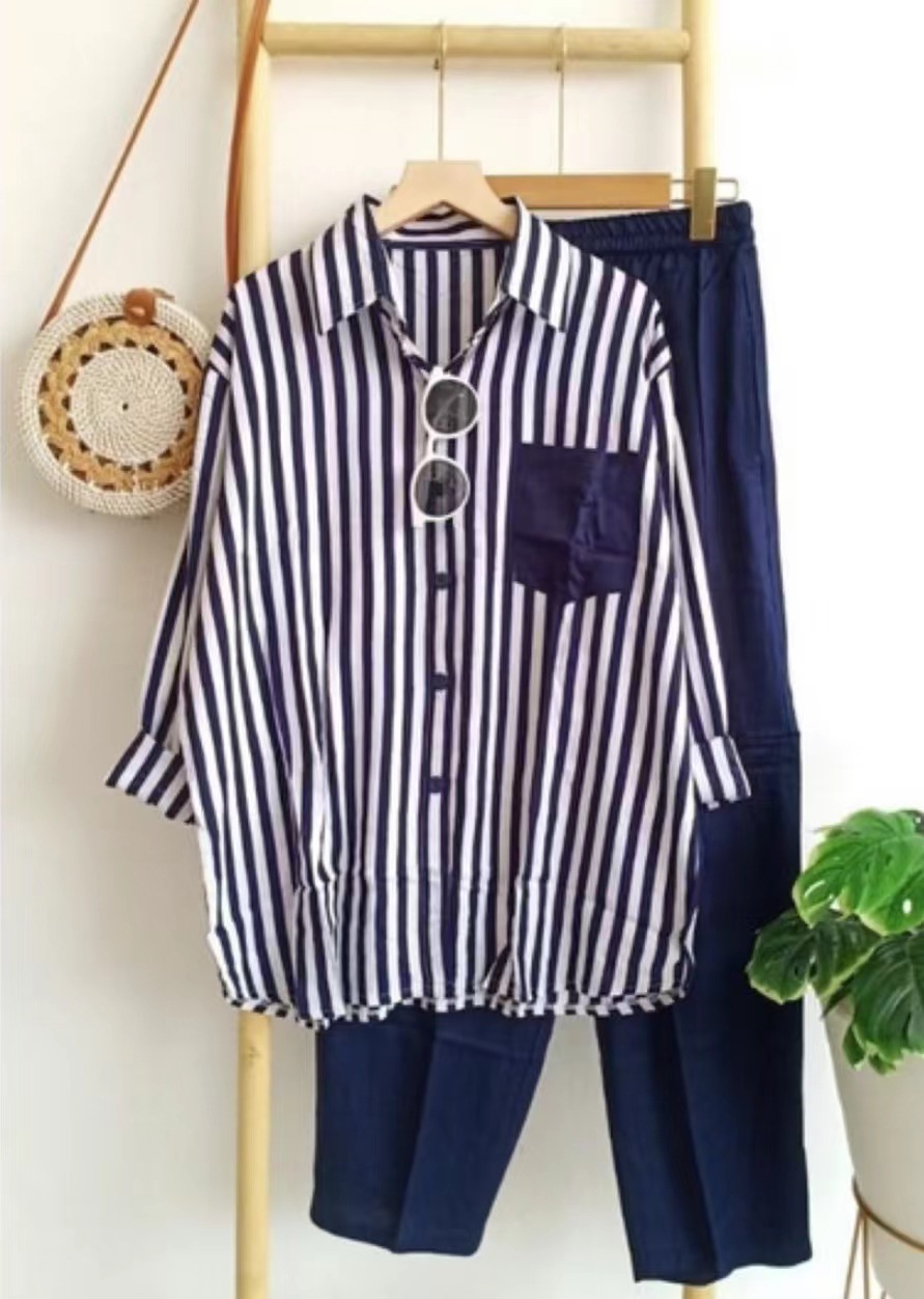 Ensemble pantalon et short d'été à rayures pour femme – Tenue deux pièces élégante et décontractée pour le travail et les voyages_voghion.com