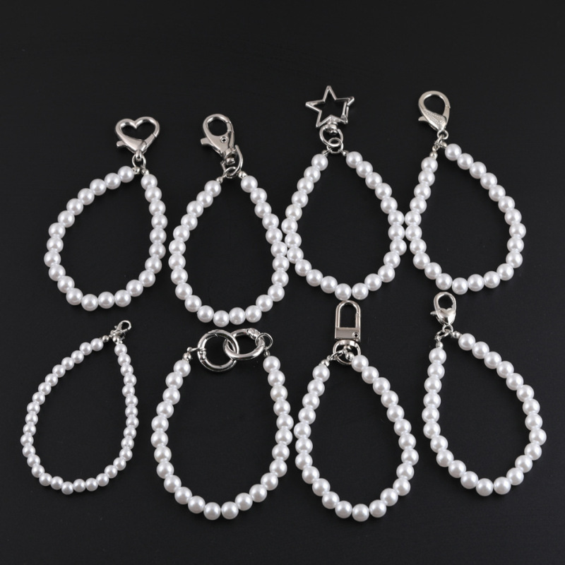 Imitation pearl wrist chain, phone strap, women's keychain pendant, heart-shaped and star-shaped alloy buckle, DIY accessory for bags