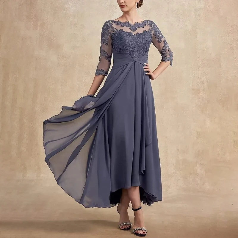 European and American Foreign Trade Amazon AliExpress wish new lace applique chiffon dress half sleeve mom dress women's dress European and American Foreign Trade Amazon AliExpress wish new lace applique chiffon dress half sleeve mom dress women's dress