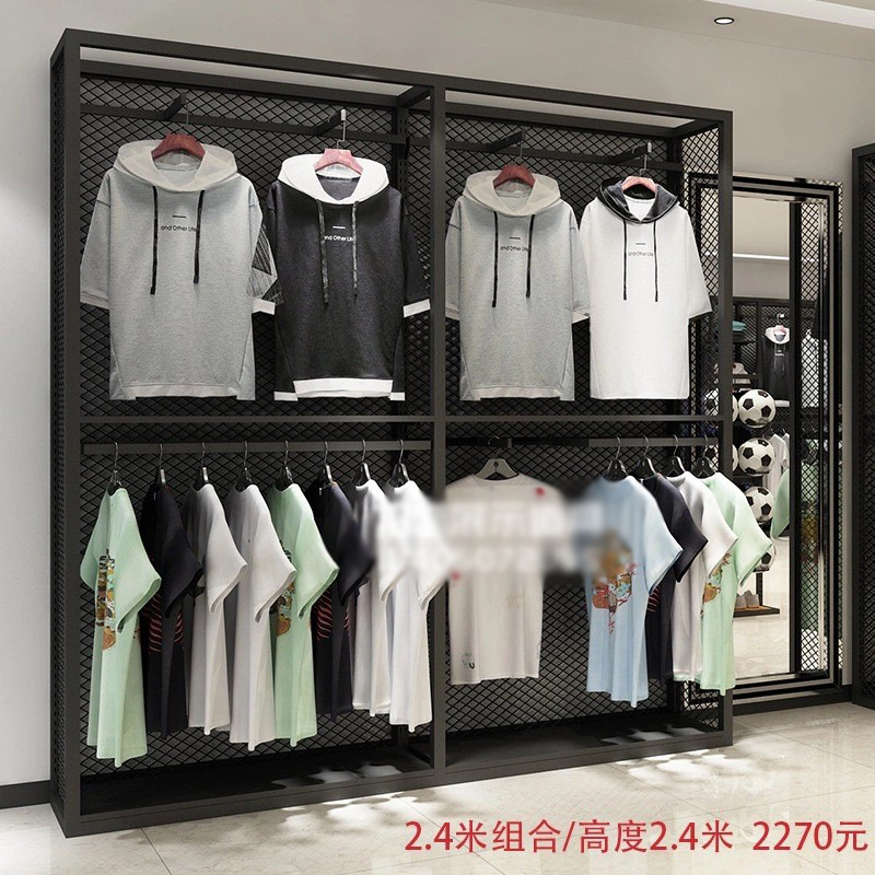 Tienda de ropa de alta gama soporte de exhibición estante de los hombres vitrina de piso negocio casual hombres tienda de ropa colgando estante