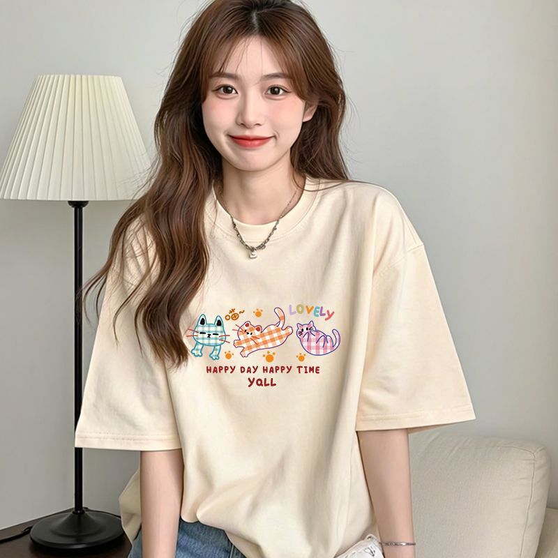 Women's Short-Sleeve T-Shirt, Summer 2026 New Style, Loose Fit, Unique Design, Sweet and Cute, Combed Cotton Texture, Half-Sleeve Women's Short-Sleeve T-Shirt, Summer 2026 New Style, Loose Fit, Unique Design, Sweet and Cute, Combed Cotton Texture, Half-Sleeve