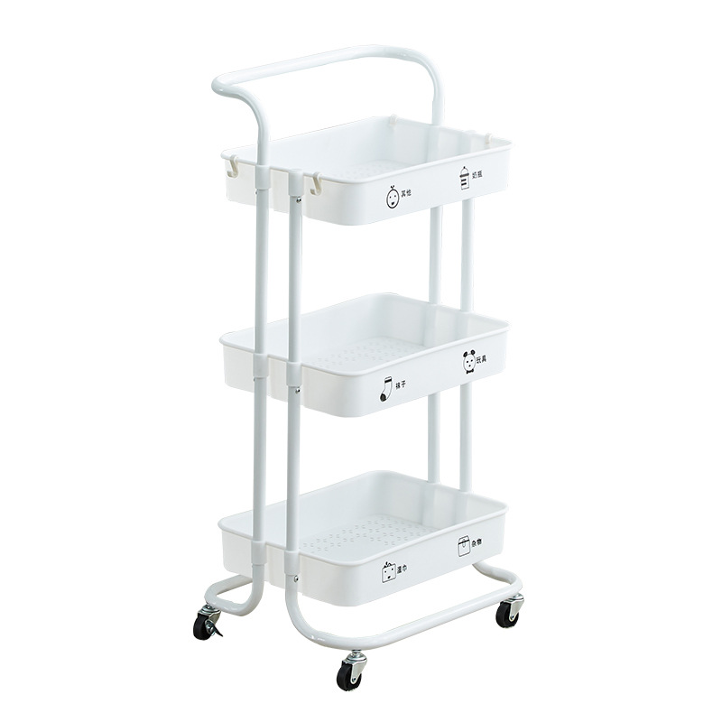 Carro de almacenamiento en rack de pie de tres capas sala de estar con ruedas móvil snack rack salón de belleza mesita de noche organizador de almacenamiento
