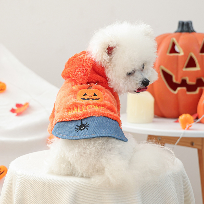 2025 秋冬ハロウィンペットかわいい子犬と子猫カジュアルファッション衣装ハッピーハロウィン衣装オレンジカボチャ|undefined