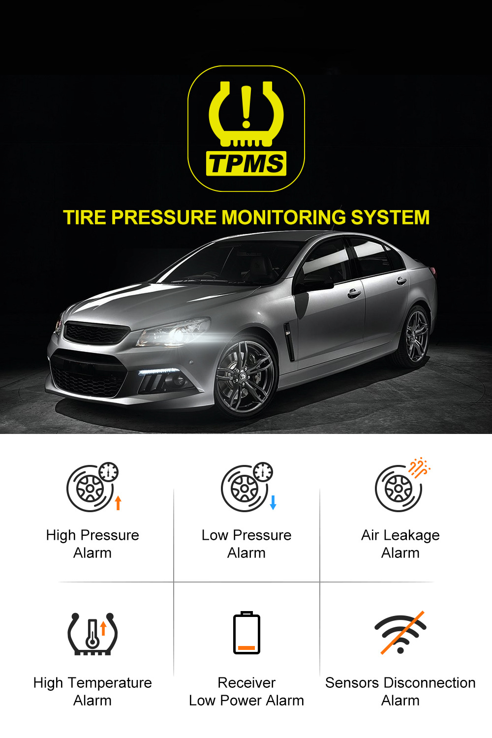 Tire Pressure Monitor Solar-Powered 4-Wheel Color Screen Digital Display Detector Wireless High-Precision Intelligent Tpms Air Pressure Detection