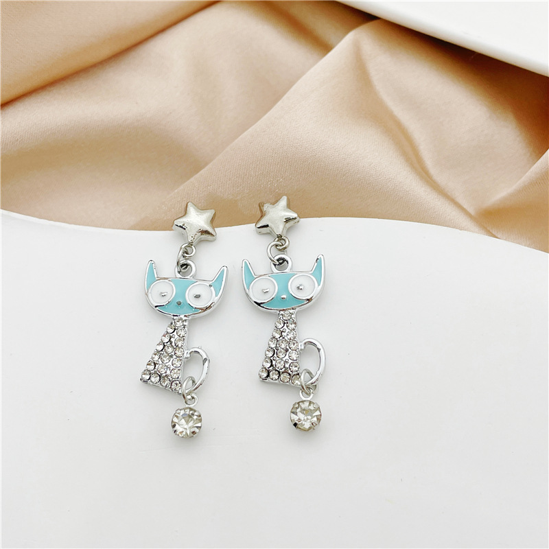 Fashion Cat Alloy Plating Inlay Rhinestones Womenu0027S Drop Earrings 1 Pair