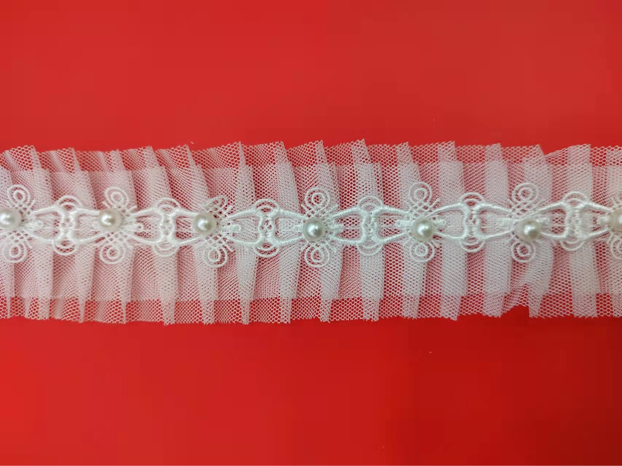 厂家现货直销 3.5cm+4.5cm宽 双层网纱排折打泡珠花边 手工DIY