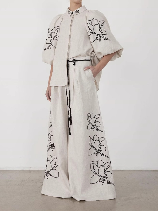 Tikuv ishlangan cotton linen kengbayin shim to'plami