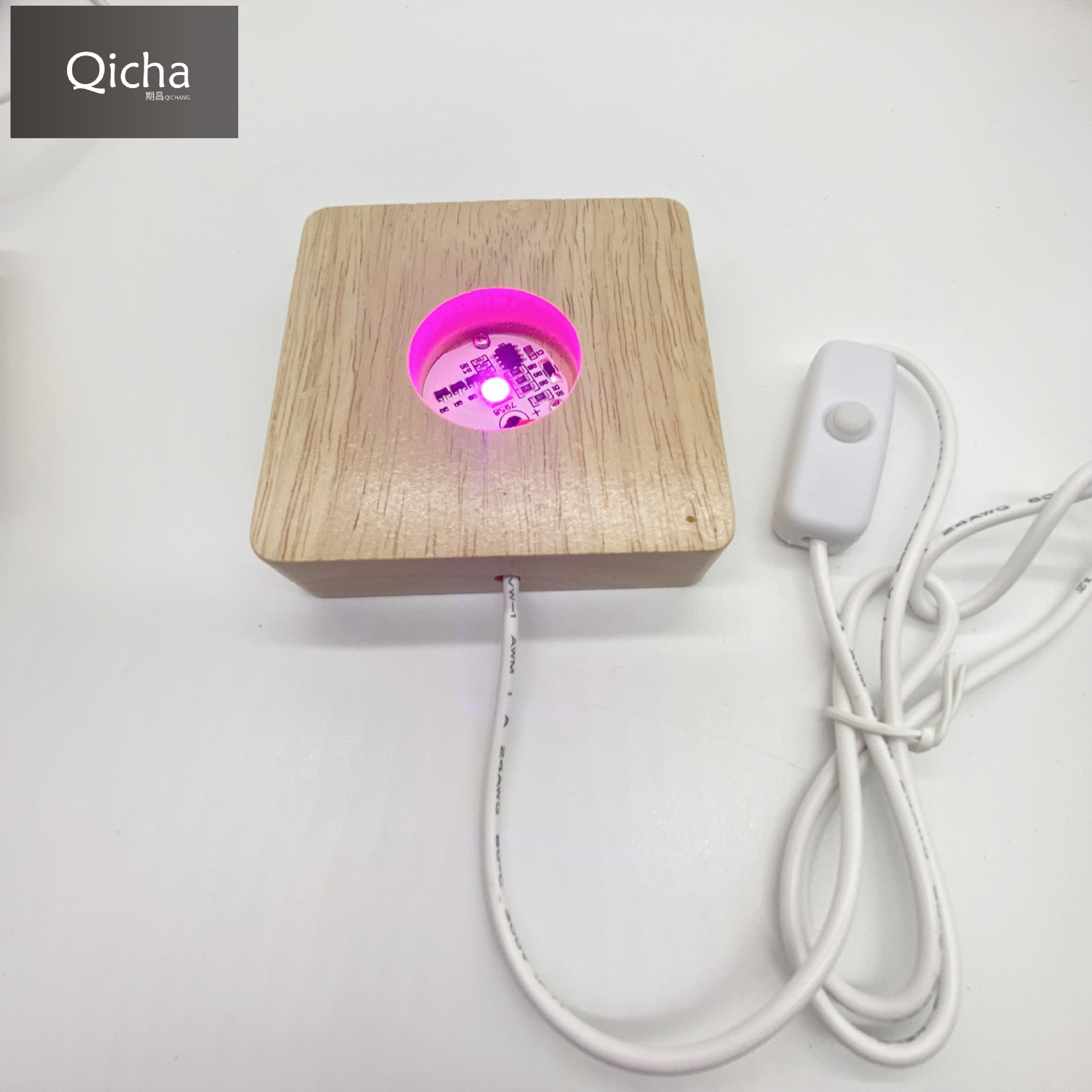 Kauçuk ahşap aydınlık kristal taban USB arayüzü 5V anahtarı aydınlık taban gece lambası masif ahşap yuvarlak lamba tutucu